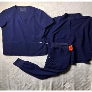 FIGS Scrub Set Women's S Zamora Joggers Casma & Rafaela Tops Dark Blue Medical